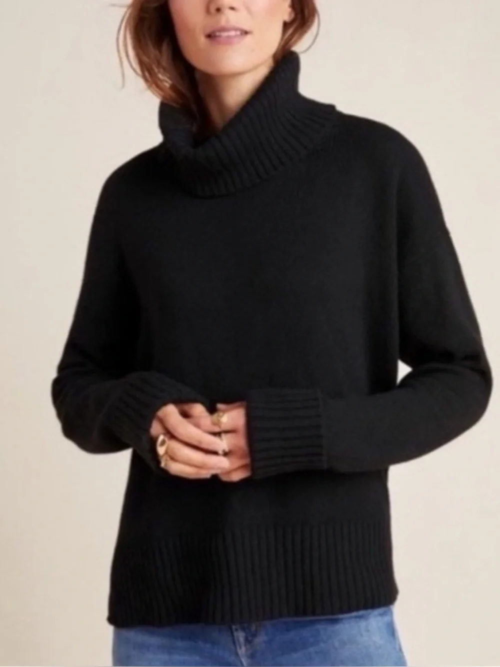 Anthropologie Blair Wool Blend Turtleneck Sweater in Black